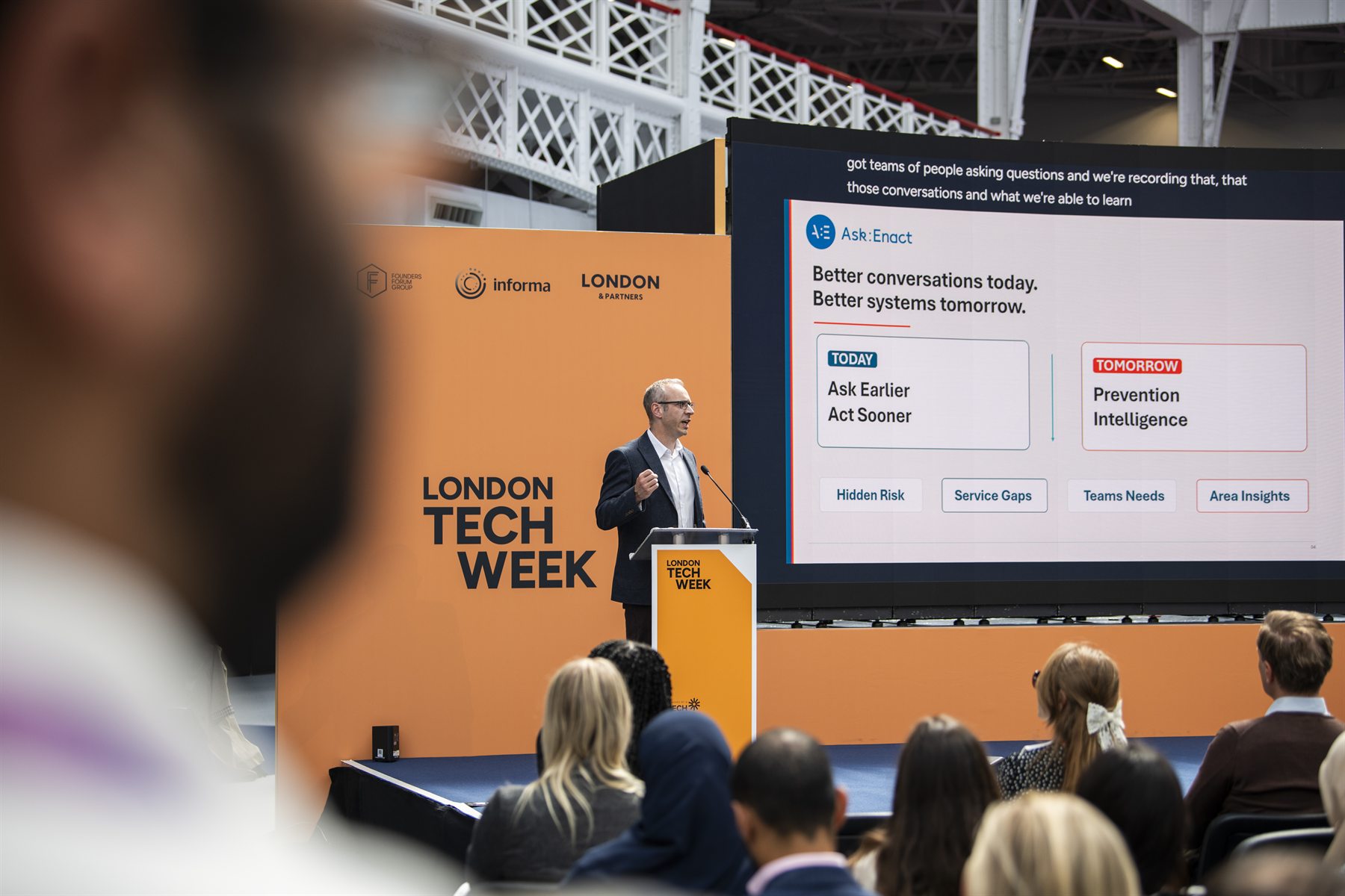 Christopher Parker presenting Ask:Enact at London Tech Week